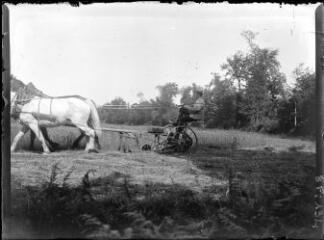 1 vue  - [Scène de travaux des champs: attelage de deux chevaux à une planteuse] / Paul Lotz. (ouvre la visionneuse)