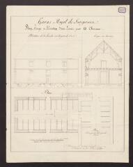 1 vue  - Haras royal de Langonnet. Plan, coupe et élévation d\'une écurie pour 20 chevaux / Le Clair (architecte). 1821 (ouvre la visionneuse)