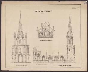 1 vue  - Eglise d\'Hennebont (Morbihan). Coupe transversale, façade principale, façade longitudinale / Hallouix, Gousset (Ch.). Imprimeur. 1842 (ouvre la visionneuse)