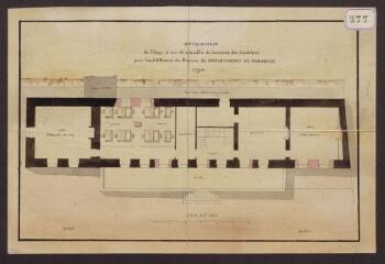 1 vue  - Distribution de l\'étage à rez-de-chaussée de la maison des Cordeliers pour l\'établissement des bureaux du département du Morbihan. 1790 (ouvre la visionneuse)