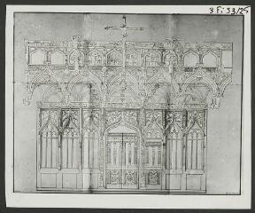 2 vues  - [Chapelle Saint-Fiacre, dessin du jubé côté nef (d\'après l\'album de Cayot-Delandre).]. S.d. (ouvre la visionneuse)